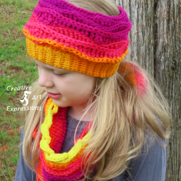 Sea Breeze Ear Warmer & Infinity Scarf in Sunset Sea Youth 6-10 yrs