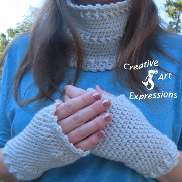 Crocheted Linen Colored Infinity Scarf & Gloves Set