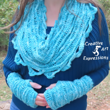 Sea Breeze Infinity Scarf & Fingerless Glove Set in Topaz Sea Adult Teen