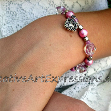 Creative Art Expressions Handmade Pink & Silver Bracelet Jewelry