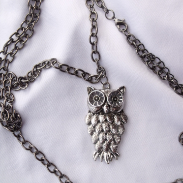 Creative Art Expressions Handmade Antique Silver Owl Necklace Jewelry Design