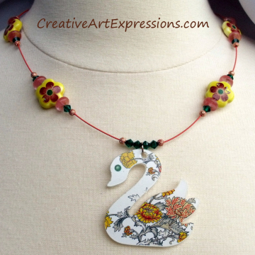 Creative Art Expressions Handmade Summer Swan Necklace