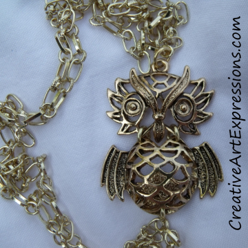 Creative Art Expressions Handmade Gold Owl Necklace