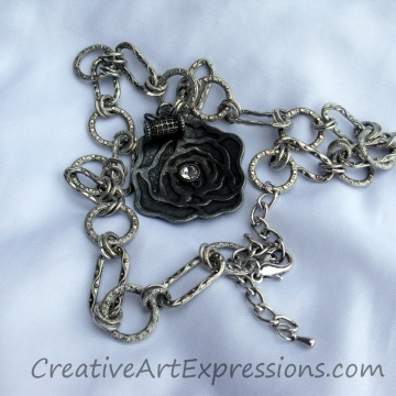 Creative Art Expressions Handmade Silver Rose Necklace