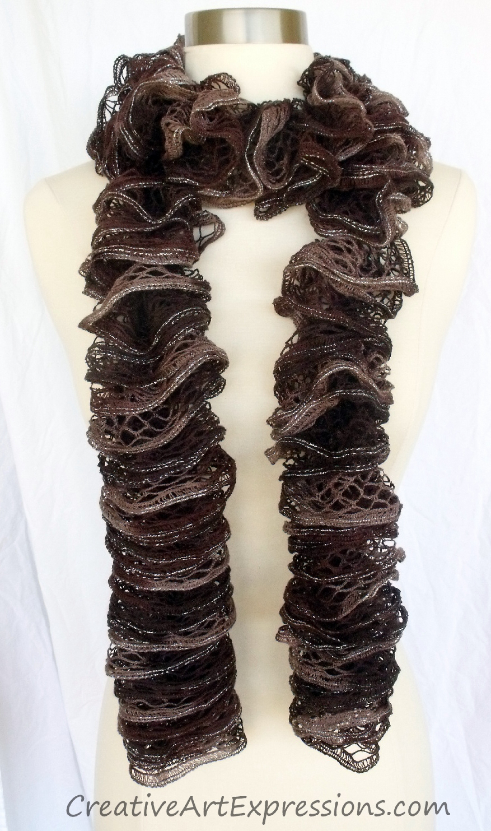 Creative Art Expressions Hand Knitted Shades of Brown Ruffle Scarf ...