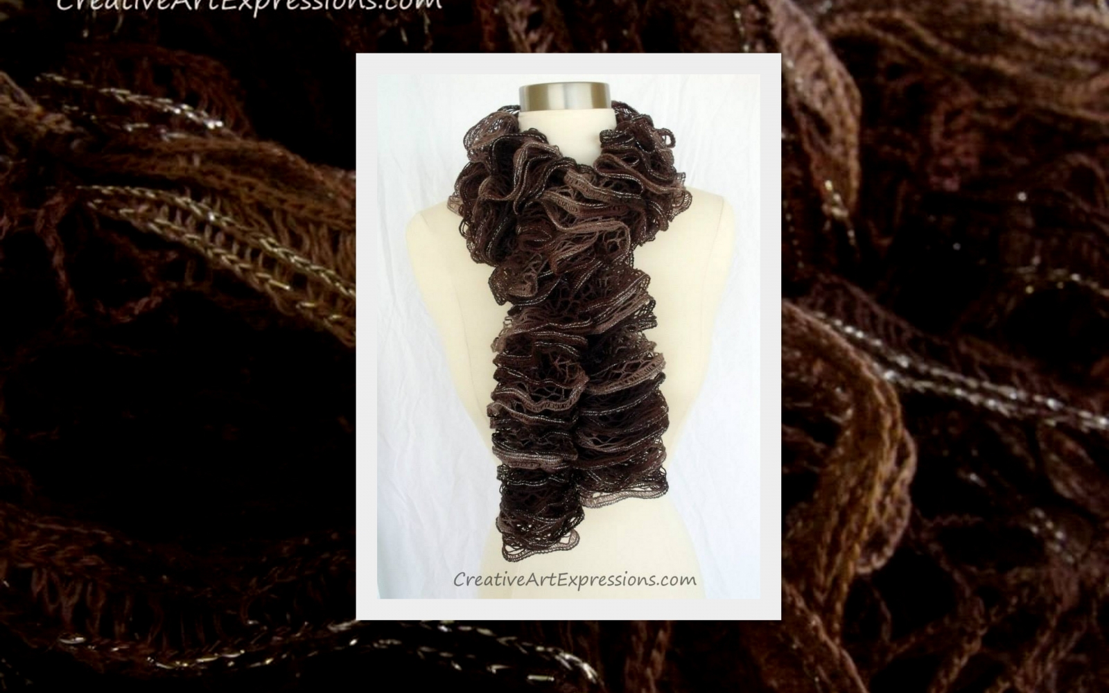 Creative Art Expressions Hand Knitted Shades Of Brown Ruffle Scarf