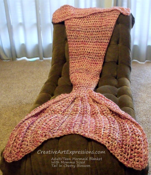 Mermaid Blanket Adult/Teen Momma Fin in Cherry Blossom