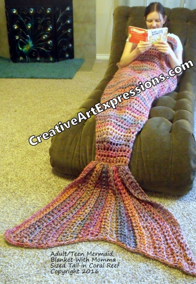 Mermaid Blanket Adult/Teen Momma Fin in Coral Reef