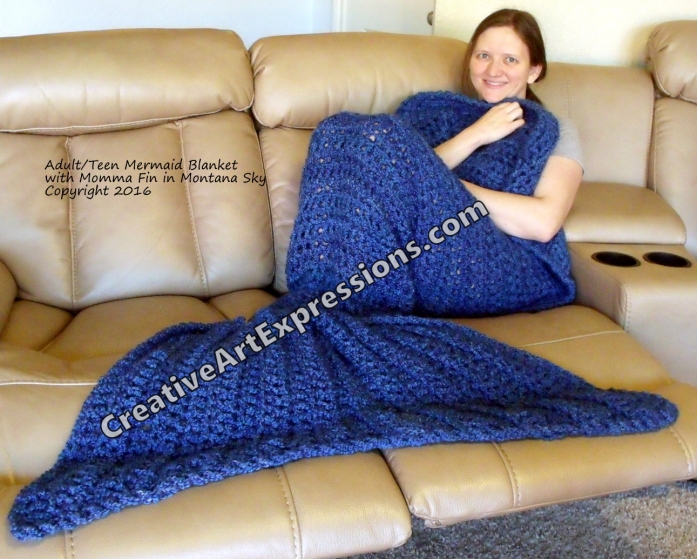 Mermaid Blanket Crocheted Adult/teen Momma Fin in Montana Sky