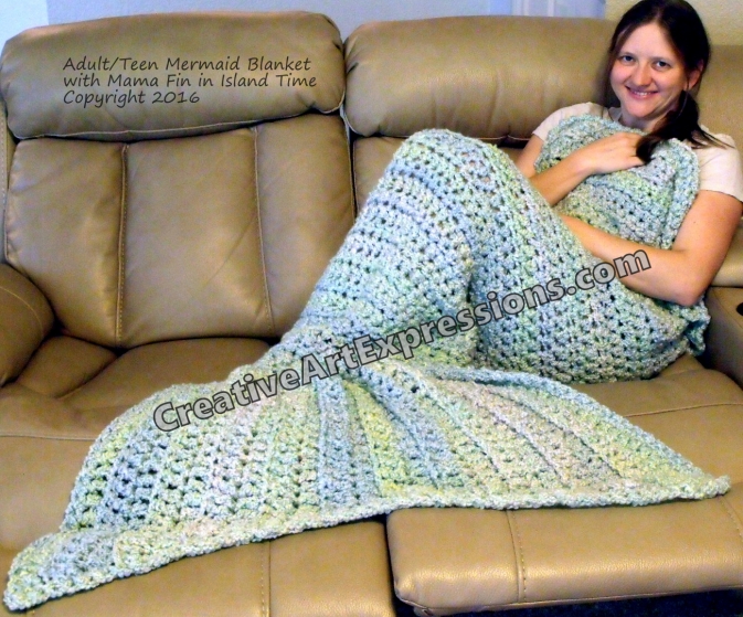 Crocheted Mermaid Blanket Seafoam Blue Grean
