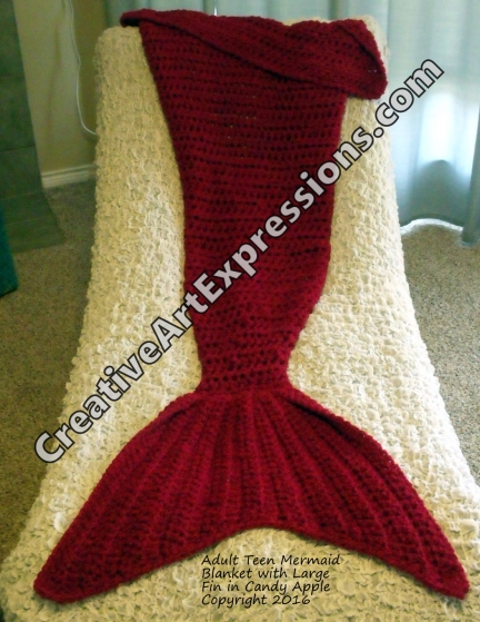 Red Mermaid Blanket Adult Teen with Large Fin