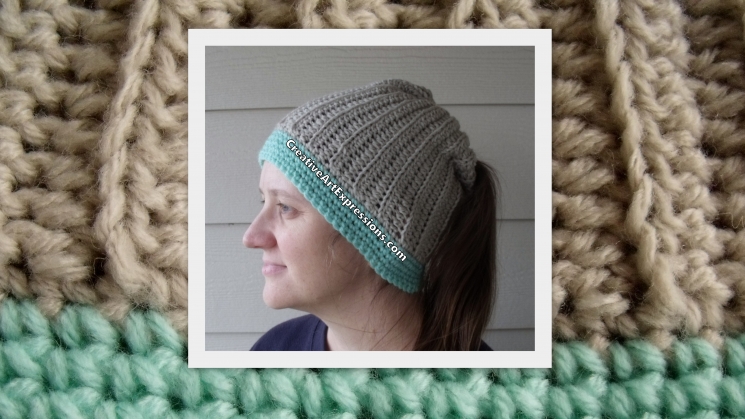 Gray & Aqua Messy Bun Toque Gray & Aqua Messy Bun Toque