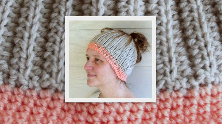 Gray & Coral Messy Bun Hat