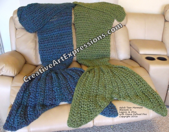 Adult Teen Mermaid Blankets Defined Fin in Olive & Lagoon