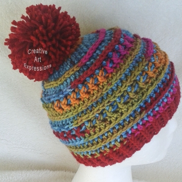 Ready to Ship, Bright Red, Blue, Green, Orange & Pink Crocheted Adult Teen Hat, Pom Hat, Winter Hat Ready to Ship, Bright Red, Blue, Green, Orange & Pink Crocheted Adult Teen Hat, Pom Hat, Winter Hat