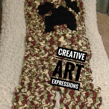 MOB Gamer Blanket, Preschool Toddler Blanket, Thick Crocheted MOB Blanket, Green, Red, Cream, Brown, Ready To Ship, Soft MOB Gamer Blanket, Preschool Toddler Blanket, Thick Crocheted MOB Blanket, Green, Red, Cream, Brown, Ready To Ship, Soft