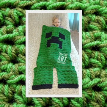 MOB Gamer Blanket, 12-24 Month Blanket, Crocheted MOB Blanket, Light & Dark Green, Gamer Blanket