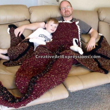 Ready to Ship Dragon Blanket Crocheted Adult Teen Burgundy & Gold