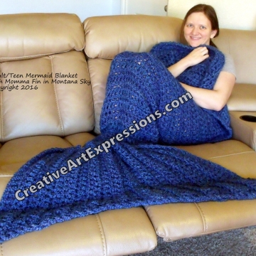 Mermaid Blanket Crocheted Adult/teen Momma Fin in Montana Sky
