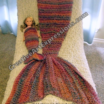 Child Mermaid Blanket with Mama Fin and Doll Blanket in Coral Reef