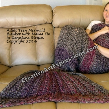 Mermaid Blanket Adult Teen Mama Fin in Gemstone Stripes