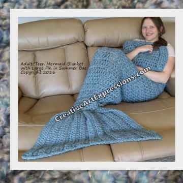 Mermaid Blanket Adult/Teen Crocheted Large Fin in Summer Bay Ready to Ship