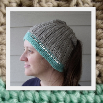 Gray & Aqua Messy Bun Toque