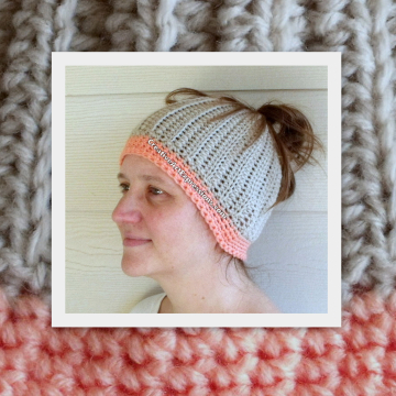 Gray & Coral Messy Bun Hat