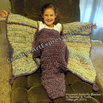 Preschool Butterfly Blanket Crocheted in Baroque & Tudor Ready To Ship