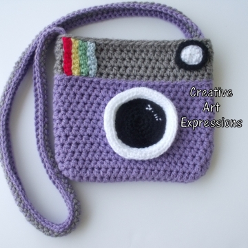 Camera Purse, Purple, Gray, Camera Bag, Camera Bag Purse, Stylish Camera Bag, Crochet, Fashion Camera Bag, Cute Camera Bag, Handmade, Fabric Lined, Vintage Camera Purse, Fashionable Camera Bags