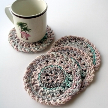Pastel Pink, Purple, Aqua Crocheted Coasters, Round, Large, Ready to Ship, Set of 4, Cotton Coasters, Home Decor, Kitchen Decor, 4 Coasters, Fine China Coasters, Fancy Coasters, Handmade Pastel Pink, Purple, Aqua Crocheted Coasters, Round, Large, Ready to Ship, Set of 4, Cotton Coasters, Home Decor, Kitchen Decor, 4 Coasters, Fine China Coasters, Fancy Coasters, Handmade