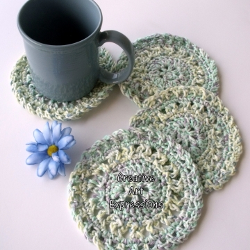 Pastel Yellow, Green, Purple, Blue, White Crocheted Coasters, Round, Large, Ready to Ship, Set of 4, Cotton Coasters, Home Decor, Kitchen Decor, 4 Coasters, Fine China Coasters, Fancy Coasters, Handmade Pastel Yellow, Green, Purple, Blue, White Crocheted Coasters, Round, Large, Ready to Ship, Set of 4, Cotton Coasters, Home Decor, Kitchen Decor, 4 Coasters, Fine China Coasters, Fancy Coasters, Handmade