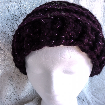 Ready To Ship Chunky Beehive Ribbed Slouchy Thick Hat Deep Purple Adult Teen Crocheted Winter Hat Women Gifts