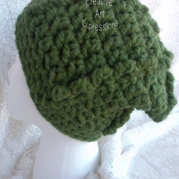 Ready to Ship Green Bulky Ribbed Slouchy Thick Hat Crocheted  Women Hat Winter Hat