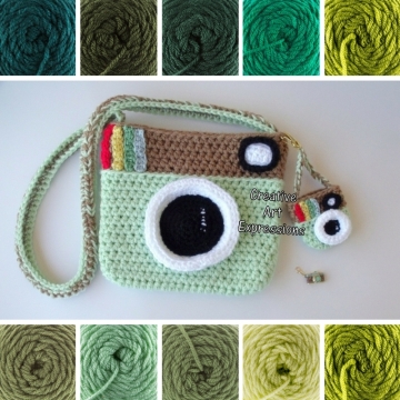 Made to Order, Camera Purse, Green, Shades of Green, Camera Bag,Stylish, Crochet, Fabric Lined Made to Order, Camera Purse, Green, Shades of Green, Camera Bag,Stylish, Crochet, Fabric Lined