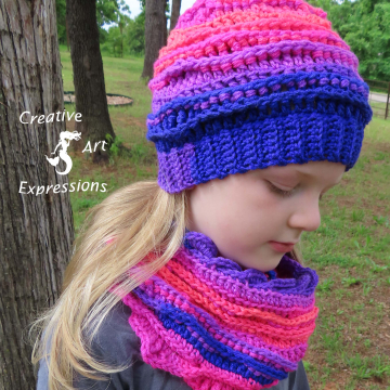 Crocheted Child 2-5 yrs Hat & Infinity Scarf Set Flamingo Bay Sea Breeze Blue, Hot Pink, Purple, Coral , Child Size 2-5 years, Sea Breeze Collection, Unique Gifts, Handmade winter hat, Handmade Fashion, Mermaid at Heart, Ocean Crochet,