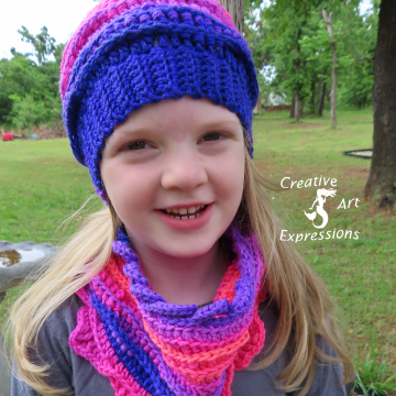 Crocheted Child 2-5 yrs Hat & Infinity Scarf Set Flamingo Bay Sea Breeze Blue, Hot Pink, Purple, Coral , Child Size 2-5 years, Sea Breeze Collection, Unique Gifts, Handmade winter hat, Handmade Fashion, Mermaid at Heart, Ocean Crochet,