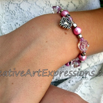 Clearance-Was $8.00 Now $5.00 Creative Art Expressions Handmade Pink & Silver Bracelet Jewelry