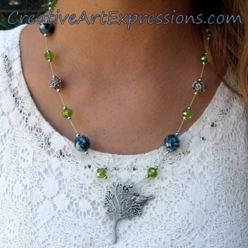 Clearance-Was $25.00 Now $17.00 Creative Art Expressions Handmade Blue Green & Silver Tree Necklace Jewelry Design Clearance-Was $25.00 Now $17.00 Creative Art Expressions Handmade Blue Green & Silver Tree Necklace Jewelry Design