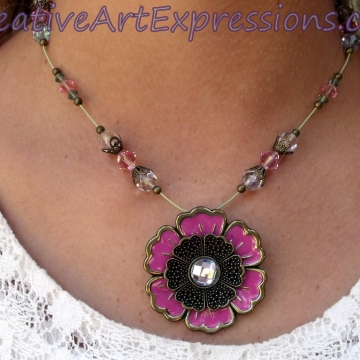 Clearance-Was $25.00 Now $18.00 Creative Art Expressions Handmade Pink & Gold Crystal Flower Necklace Jewelry Clearance-Was $25.00 Now $18.00 Creative Art Expressions Handmade Pink & Gold Crystal Flower Necklace Jewelry