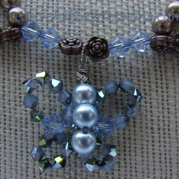 Creative Art Expressions Handmade Blue & Bronze Pearl Butterfly Necklace