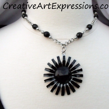 Clearance-Was $20.00 Now $10.00 Creative Art Expressions Handmade Black & Silver Zinnia Necklace Jewelry Design Clearance-Was $20.00 Now $10.00 Creative Art Expressions Handmade Black & Silver Zinnia Necklace Jewelry Design