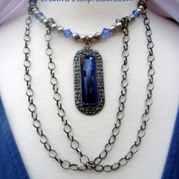 Clearance: Was $30.00 Now $18.00 Sold As Is Creative Art Expressions Handmade Blue Platinum & Chain Necklace Jewelry Design Clearance: Was $30.00 Now $18.00 Sold As Is Creative Art Expressions Handmade Blue Platinum & Chain Necklace Jewelry Design