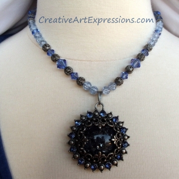 Creative Art Expressions Handmade Blue & Antique Silver Necklace Jewelry Design