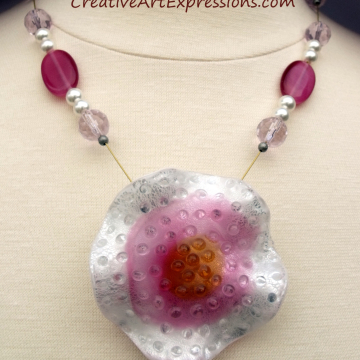 Creative Art Expressions Handmade Pink & White Necklace Jewelry Design