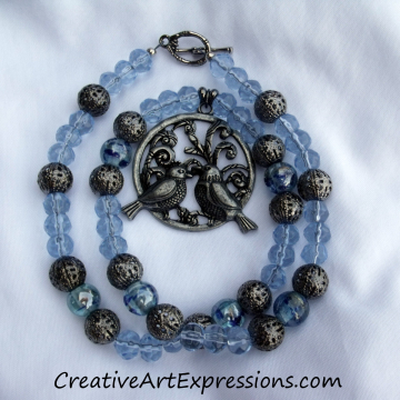 Creative Art Expressions Handmade Blue Bird Necklace