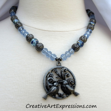 Creative Art Expressions Handmade Blue Bird Necklace