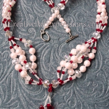 Clearance-Was $32.0 Now $22.00 Creative Art Expressions Handmade Red & White Pearl & Crystal Necklace Jewelry Clearance-Was $32.0 Now $22.00 Creative Art Expressions Handmade Red & White Pearl & Crystal Necklace Jewelry