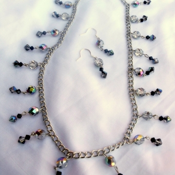 Creative Art Expressions Handmade Black & Silver Crystal Necklace & Earring Set Jewelry Design