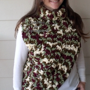 Katniss Cowl Inspired, Everdeen Huntress Cowl, Scarf, Crocheted Half Sweater,Dark Red, Light Green, White, Brown Ready to Ship, Adult Women Scarf, Small/Medium
